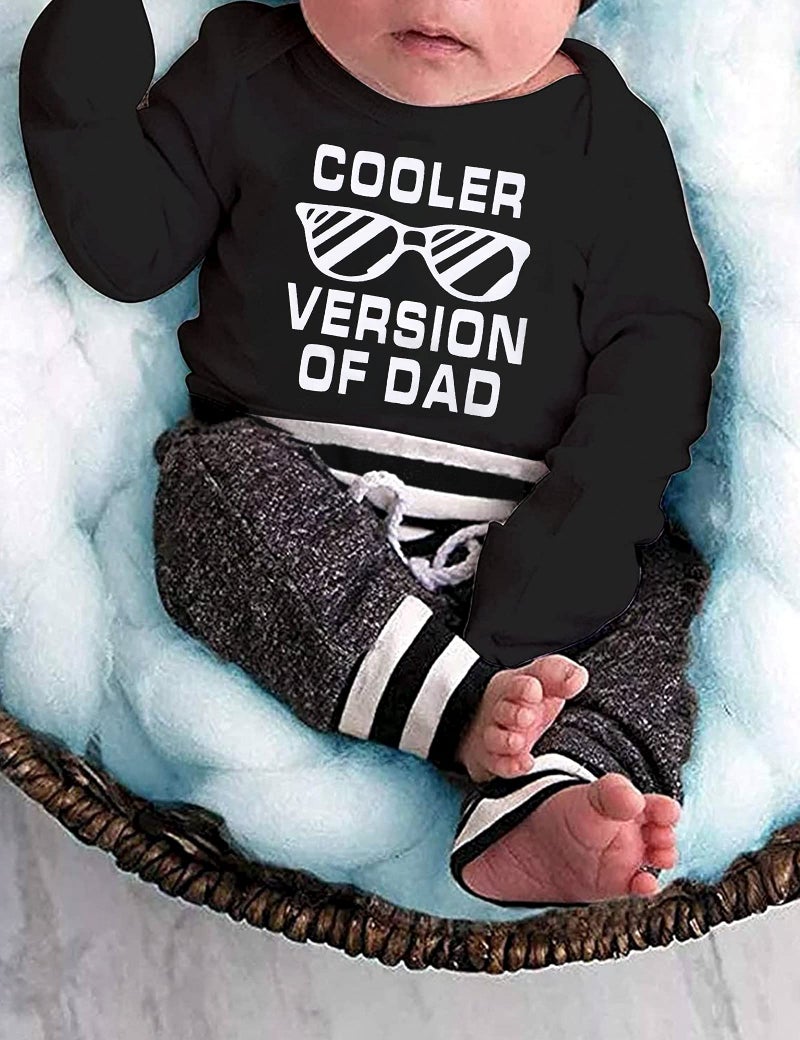 Fommy Baby Boy Clothes 0-3 Months Fall Winter Outfits Cooler Version Of Dad Print Romper Long Pants Hats Cute Boy Baby Clothes Outfits Set - Image 2