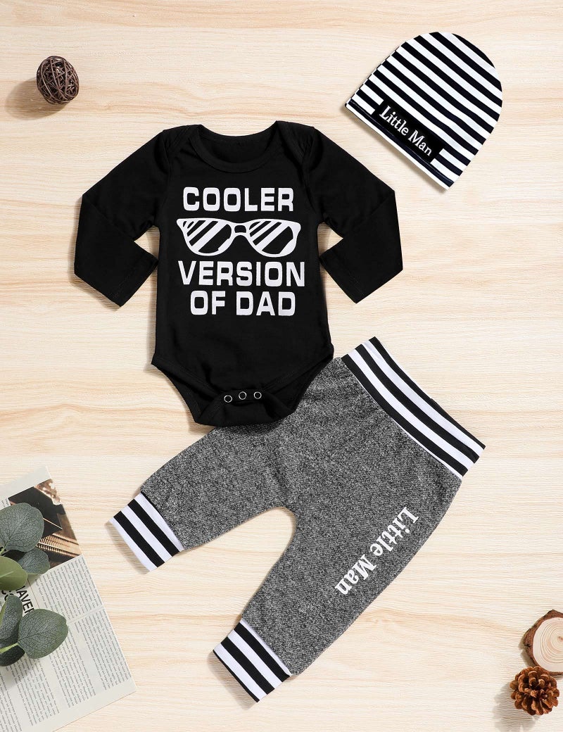 Fommy Baby Boy Clothes 0-3 Months Fall Winter Outfits Cooler Version Of Dad Print Romper Long Pants Hats Cute Boy Baby Clothes Outfits Set - Image 3