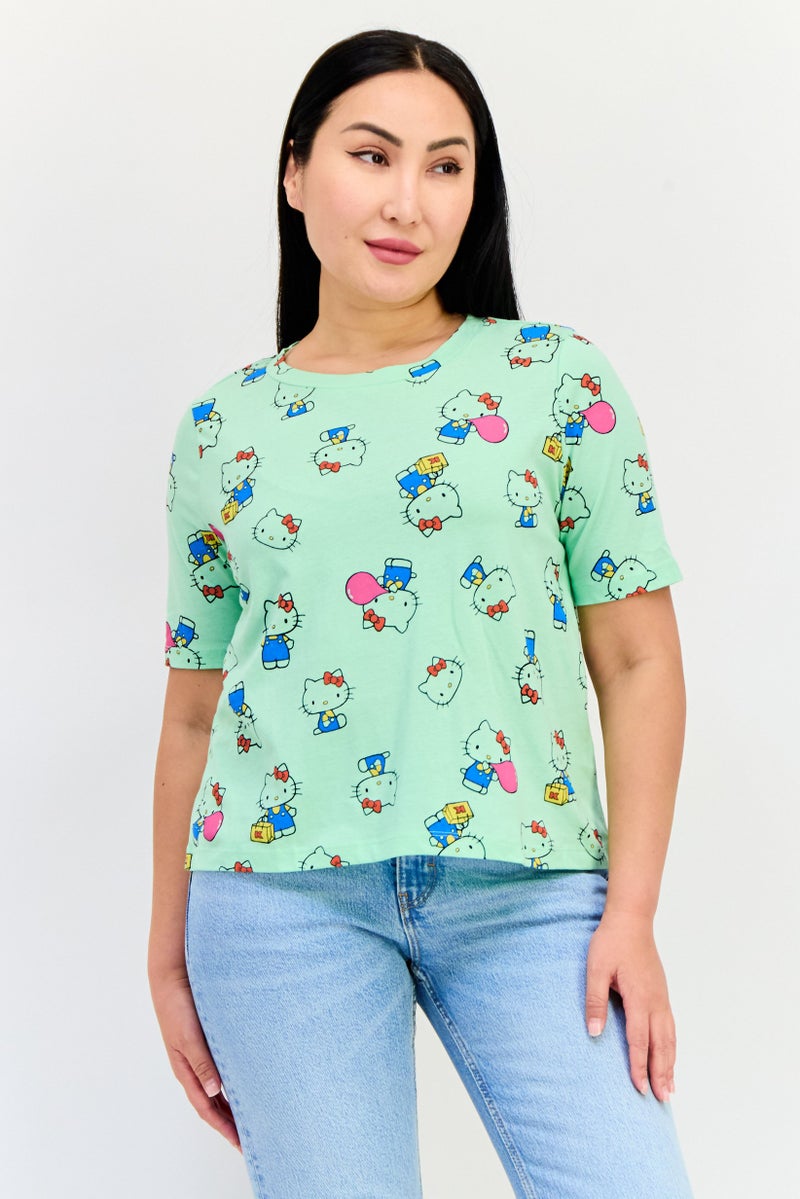 ONLY Hello Kitty x Women Crew Neck Short Sleeve Graphic Print T-Shirt, Multicolor - Image 1