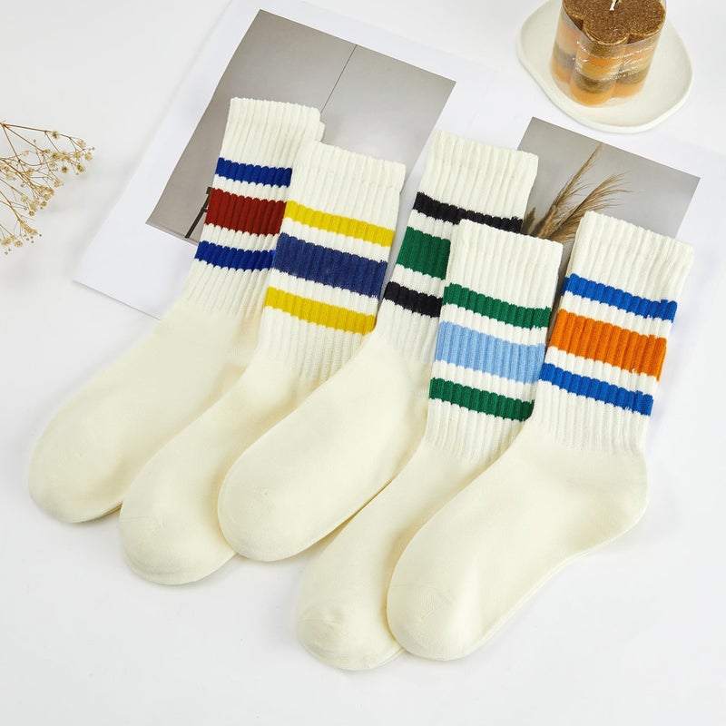 American Trends Fun Novelty Retro Striped Crew Socks for Women Slouchy Athletic Calf Tube Socks 5pack-1 - Image 4