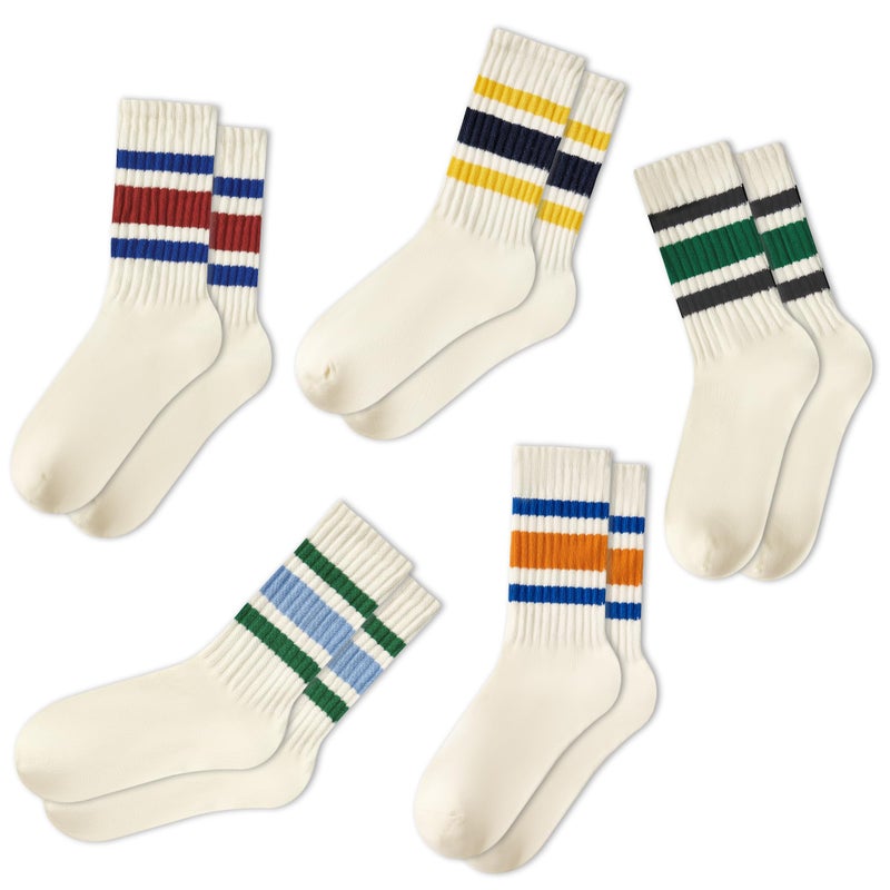 American Trends Fun Novelty Retro Striped Crew Socks for Women Slouchy Athletic Calf Tube Socks 5pack-1 - Image 1