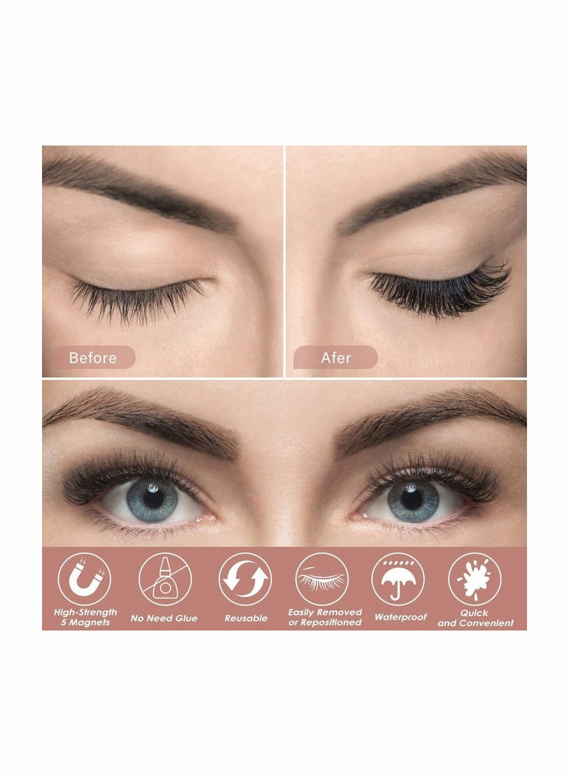 KASTWAVE Magnetic Eyelashes with Eyeliner, 6 Pairs 3D Natural Look Magnetic Eyeliner and Lashes Kit, 2 Tubes Long Lasting Magnetic Eyeliner 10mL, Mirror Box with Professional Tweezers - No Glue Needed - Image 5