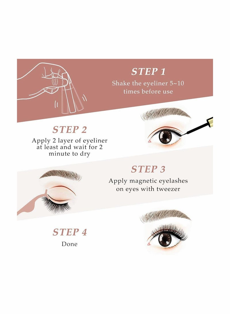 KASTWAVE Magnetic Eyelashes with Eyeliner, 6 Pairs 3D Natural Look Magnetic Eyeliner and Lashes Kit, 2 Tubes Long Lasting Magnetic Eyeliner 10mL, Mirror Box with Professional Tweezers - No Glue Needed - Image 3