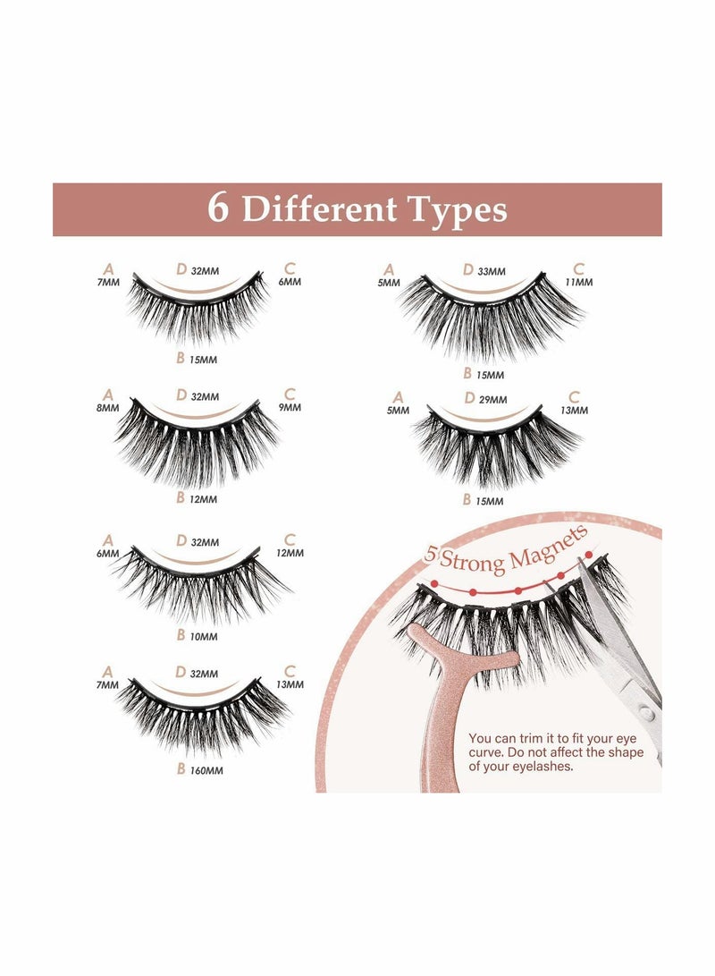 KASTWAVE Magnetic Eyelashes with Eyeliner, 6 Pairs 3D Natural Look Magnetic Eyeliner and Lashes Kit, 2 Tubes Long Lasting Magnetic Eyeliner 10mL, Mirror Box with Professional Tweezers - No Glue Needed - Image 4