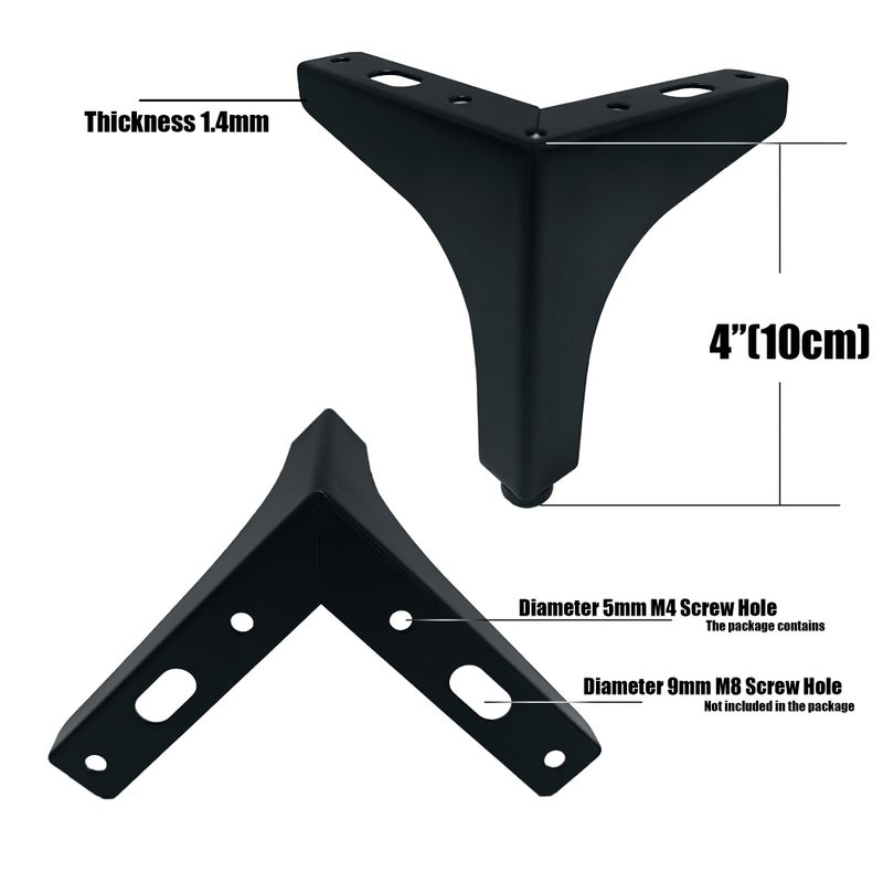 Smaxcn 4 Pack 4" Matte Black Metal Furniture Legs, 1.4mm Thickness Metal Cabinet Feet(Black) - Image 2