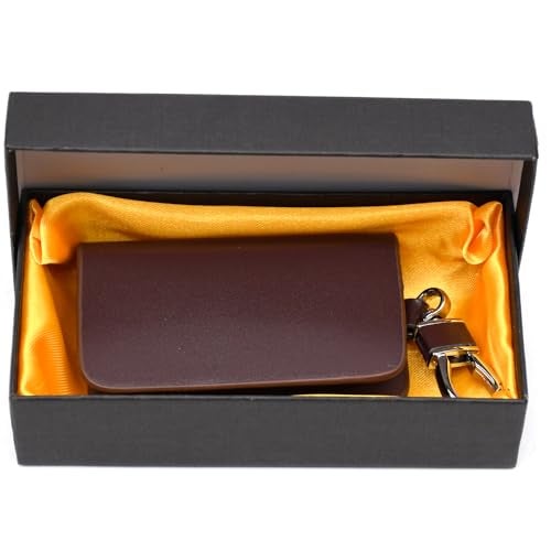 KMH Premium Scandinavian Nappa Car Key Wallet Bag | Smart Keychain Holder with Metal Hook Keyring Zipper Bag | Wallet for Key Holder Cover Shell Case Pouch Holder Key Fob Protector (Coffee) - Image 1