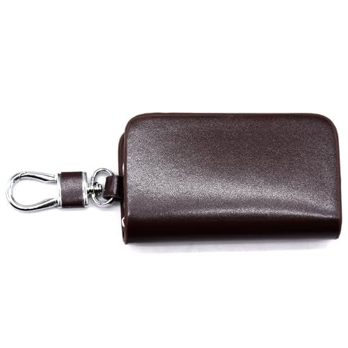 KMH Premium Scandinavian Nappa Car Key Wallet Bag | Smart Keychain Holder with Metal Hook Keyring Zipper Bag | Wallet for Key Holder Cover Shell Case Pouch Holder Key Fob Protector (Coffee) - Image 5