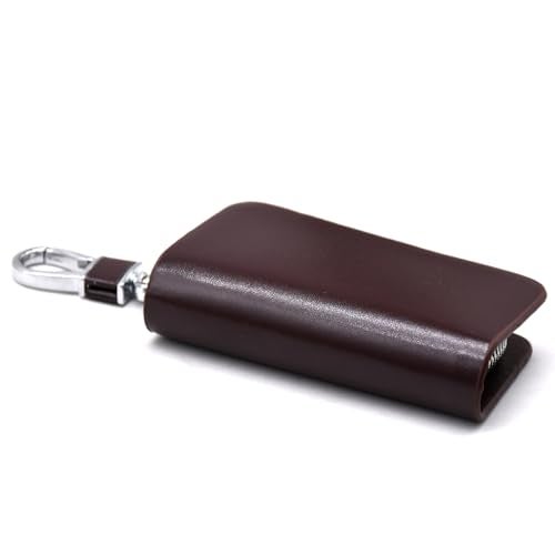 KMH Premium Scandinavian Nappa Car Key Wallet Bag | Smart Keychain Holder with Metal Hook Keyring Zipper Bag | Wallet for Key Holder Cover Shell Case Pouch Holder Key Fob Protector (Coffee) - Image 3