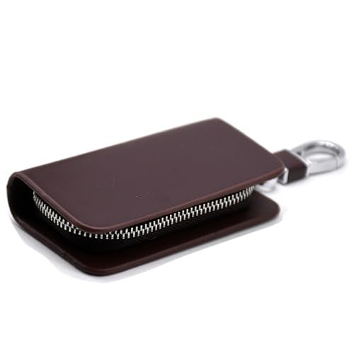 KMH Premium Scandinavian Nappa Car Key Wallet Bag | Smart Keychain Holder with Metal Hook Keyring Zipper Bag | Wallet for Key Holder Cover Shell Case Pouch Holder Key Fob Protector (Coffee) - Image 4