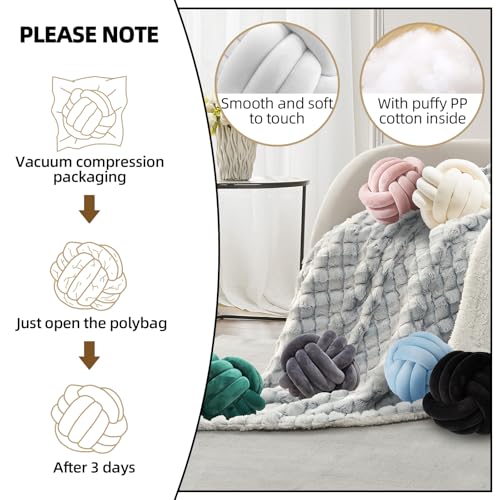 Wadser 2 Pcs Knot Pillow Ball, Ivory Knotted Pillow Plush Ball Pillows, 8.7" Decorative Throw Pillows for Sofa Couch Aesthetic Home Decor - Image 2