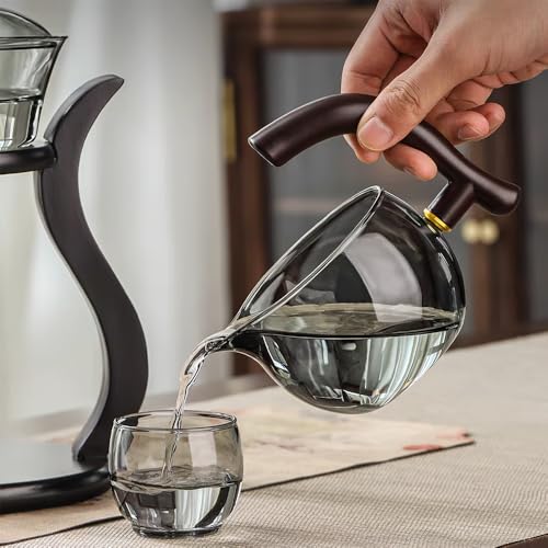 CUNHUY Lazy Kungfu Drip TeaPot, Heat Resistant Tea Set, Semi-Automatic Glass Teapot Suit for Magnetic Water Flow Wooden Glass Teapot Set - Image 2