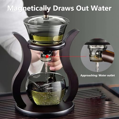 CUNHUY Lazy Kungfu Drip TeaPot, Heat Resistant Tea Set, Semi-Automatic Glass Teapot Suit for Magnetic Water Flow Wooden Glass Teapot Set - Image 4