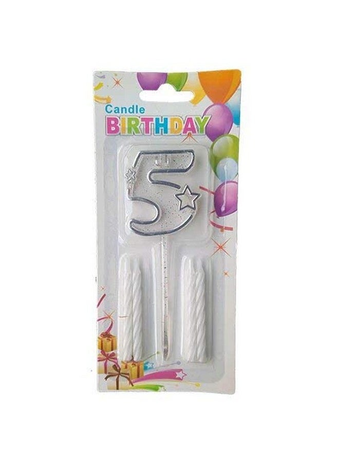 Funcart Funcart Multicolor Transparent Number 5 Cake Topper Candle(4 Candle and 1 Topper) 