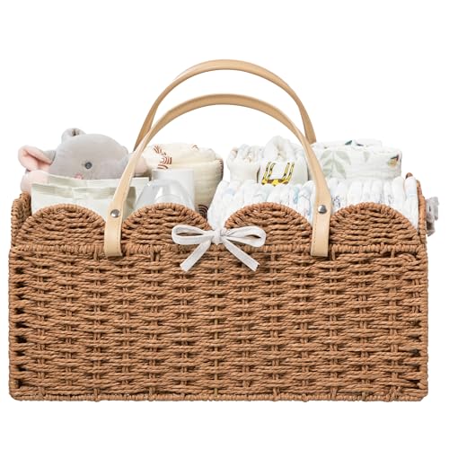 HBlife Baby Diaper Caddy Paper Rope Storage Baskets Nursery Bin with Removable Divider Portable Car Organizer for Diapers Baby Shower Gifts Newborn Essentials Must Haves - Image 1