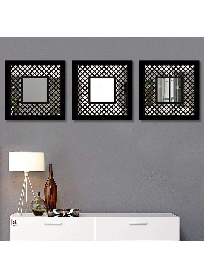 Art Street Engineered Wood Decorative Wall Mirror Block Design Black Set of 3 Square Shape Mirror for Home Decoration & Wall Decoration- Size-13.2 X 13.2 Inches, Framed - Image 2