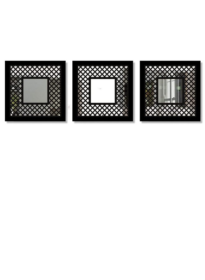 Art Street Engineered Wood Decorative Wall Mirror Block Design Black Set of 3 Square Shape Mirror for Home Decoration & Wall Decoration- Size-13.2 X 13.2 Inches, Framed - Image 1