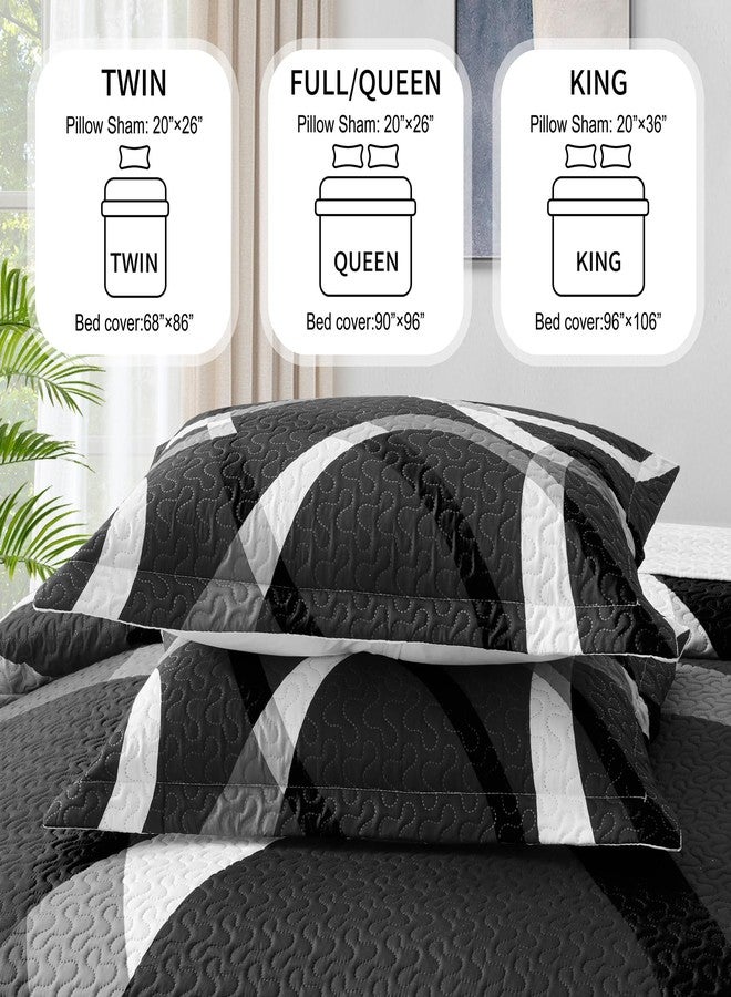 weesire Black and White Bedding Queen Size with 2 Shams, Modern Stripe Comforter Sets Classic Line Pattern Bedspreads Grey and White Coverlet, 90''x96'' - Image 3