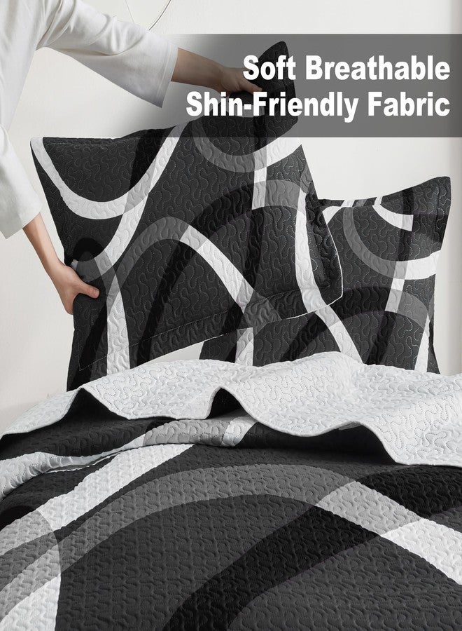 weesire Black and White Bedding Queen Size with 2 Shams, Modern Stripe Comforter Sets Classic Line Pattern Bedspreads Grey and White Coverlet, 90''x96'' - Image 4