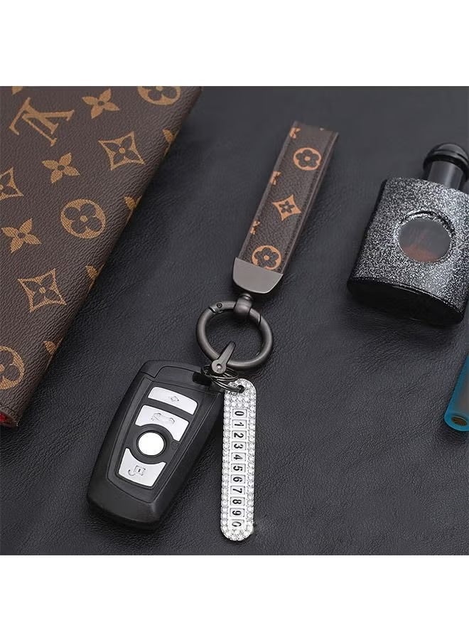 Car PU Leather Metal Keychains, Exquisite Printing Leather Zinc Alloy Ring 360° Rotation Car General Purpose Wrist Rope, Key School Bag Car Decoration Pendant (Brown) - Image 5