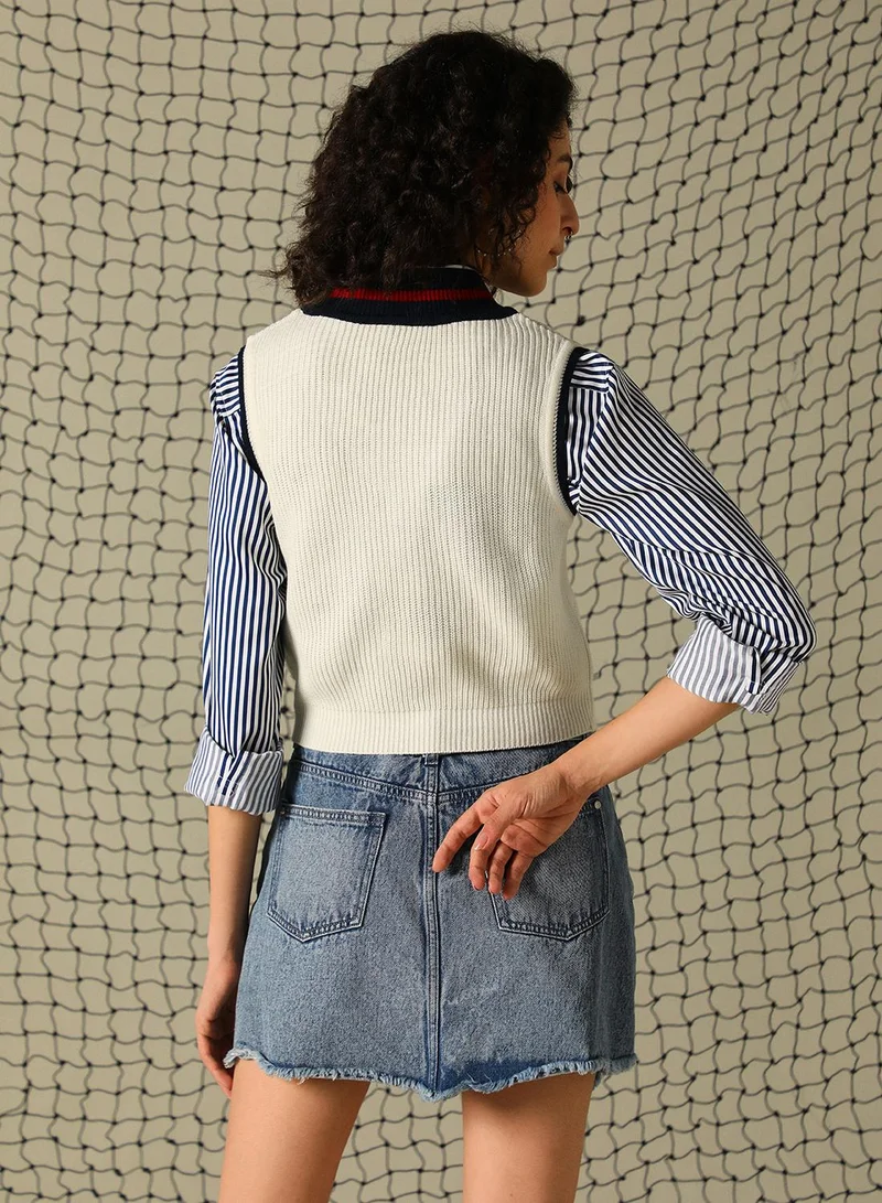 Hubberholme Off White Women's Off White 100% Acrylic Solid Regular Fit Sweater for Women | Best Price UAE