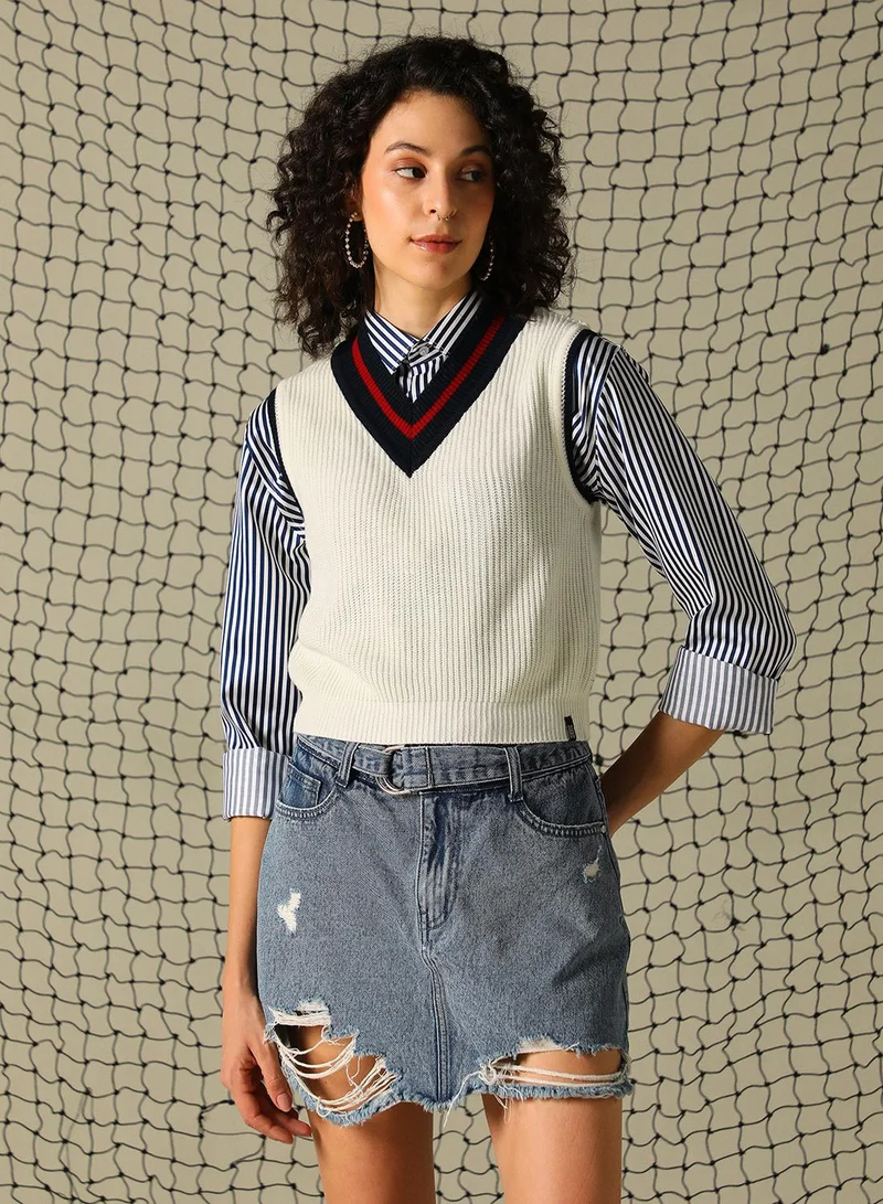 Hubberholme Off White Women's Off White 100% Acrylic Solid Regular Fit Sweater for Women | Best Price UAE