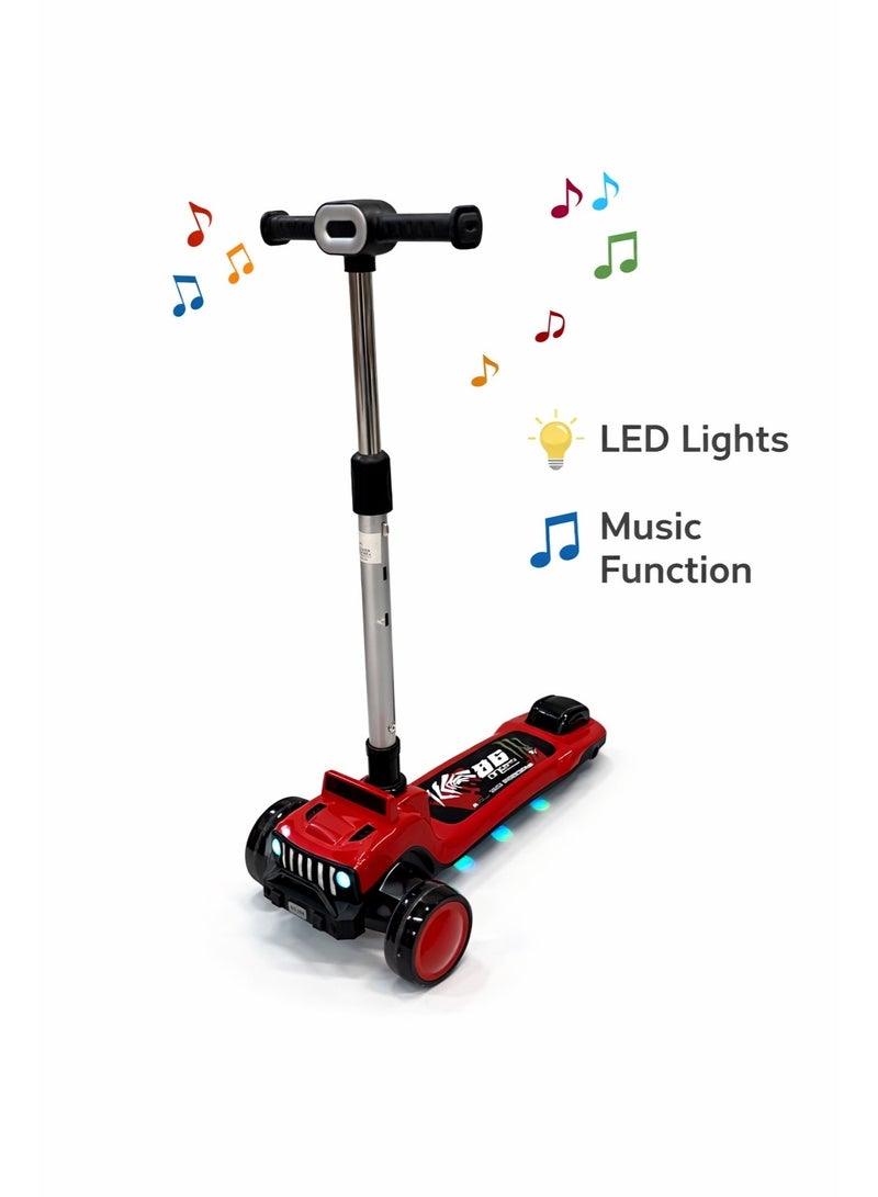 سكوتر أطفال بثلاث عجلات مع نظام توجيه وأضواء LED وموسيقى – سكوتر قابل للطي وتعديل الارتفاع مع فرامل خلفية (جودة عالية) - Image 3