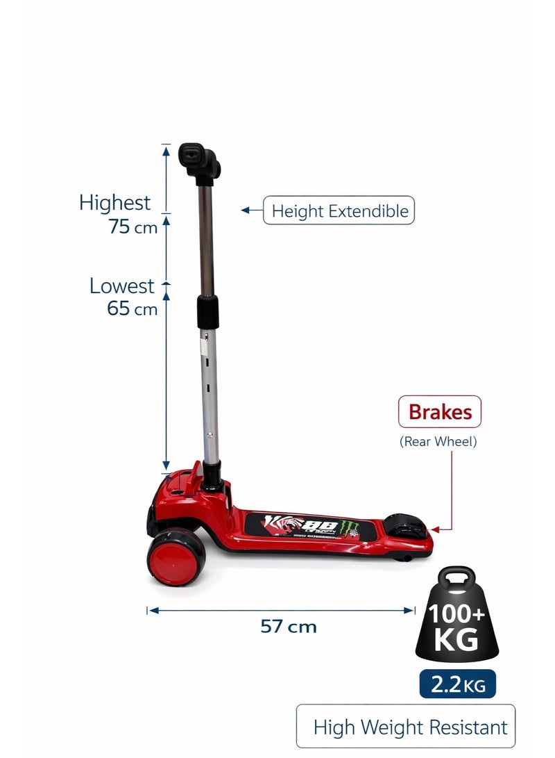 سكوتر أطفال بثلاث عجلات مع نظام توجيه وأضواء LED وموسيقى – سكوتر قابل للطي وتعديل الارتفاع مع فرامل خلفية (جودة عالية) - Image 4