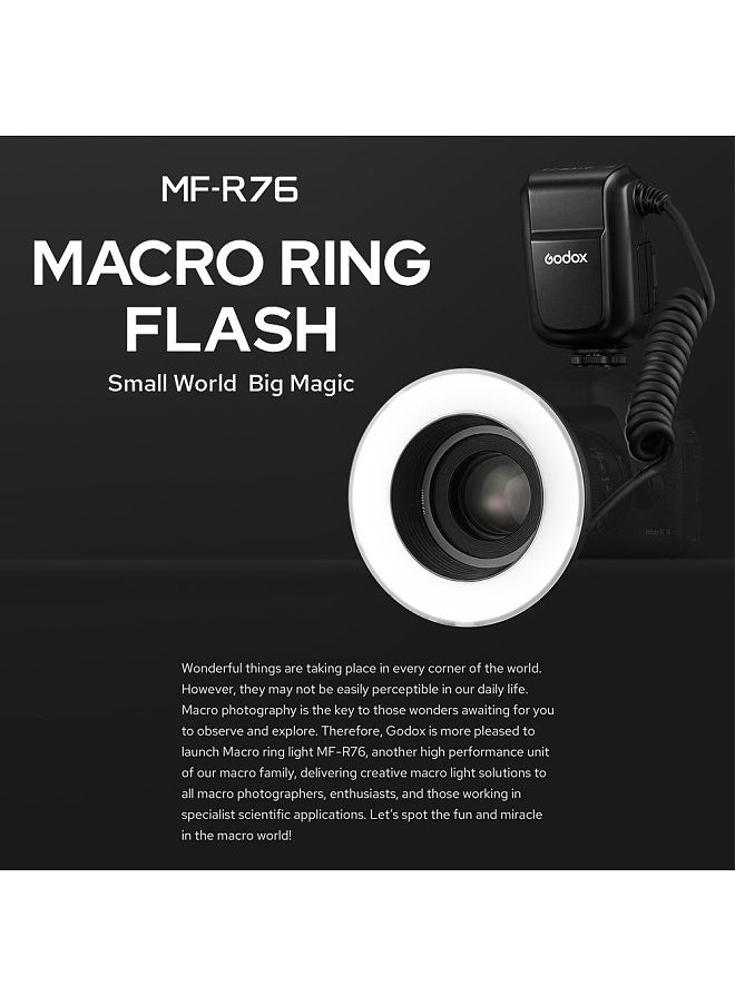 Godox - Godox MF-R76 Universal Macro Ring Flash Light GN14 10 Levels Adjustable Brightness with 8pcs Adapter Ring Large Capacity Battery Replacement - Image 1