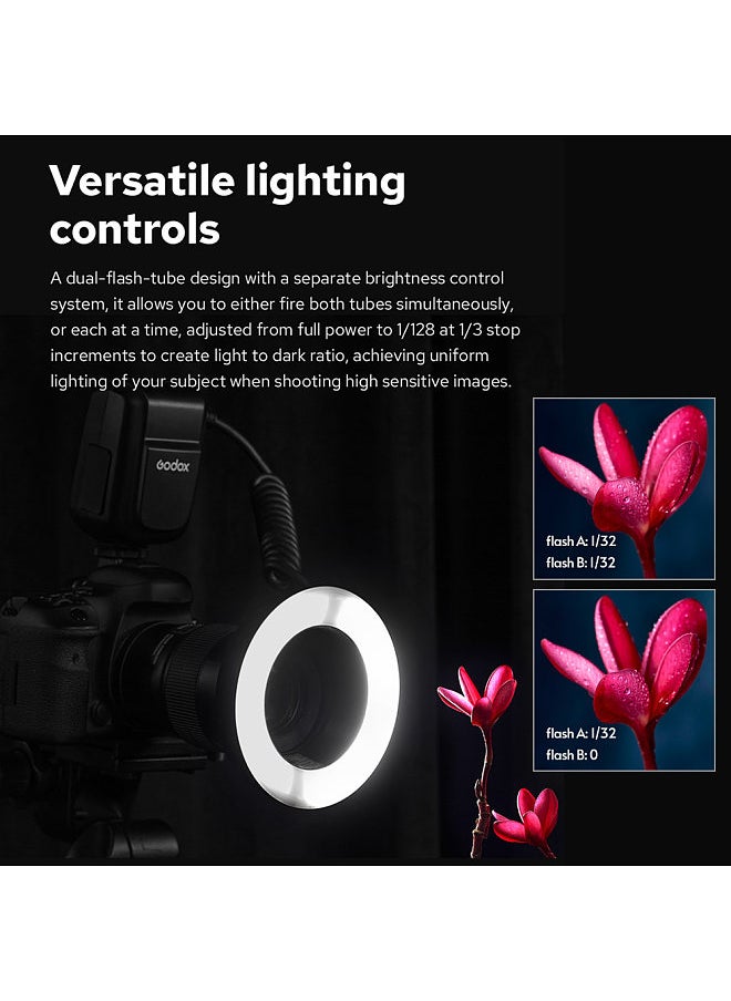 Godox - Godox MF-R76 Universal Macro Ring Flash Light GN14 10 Levels Adjustable Brightness with 8pcs Adapter Ring Large Capacity Battery Replacement - Image 1