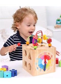 Cordova Wooden activity cube with shape sorter bead maze xylophone and clock for toddlers  - Image 1