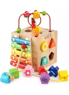Cordova Wooden activity cube with shape sorter bead maze xylophone and clock for toddlers  - Image 2