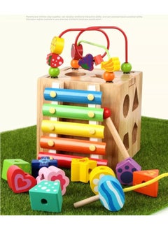 Cordova Wooden activity cube with shape sorter bead maze xylophone and clock for toddlers  - Image 5