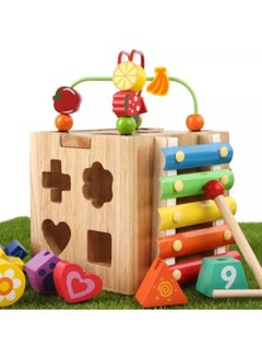 Cordova Wooden activity cube with shape sorter bead maze xylophone and clock for toddlers  - Image 3
