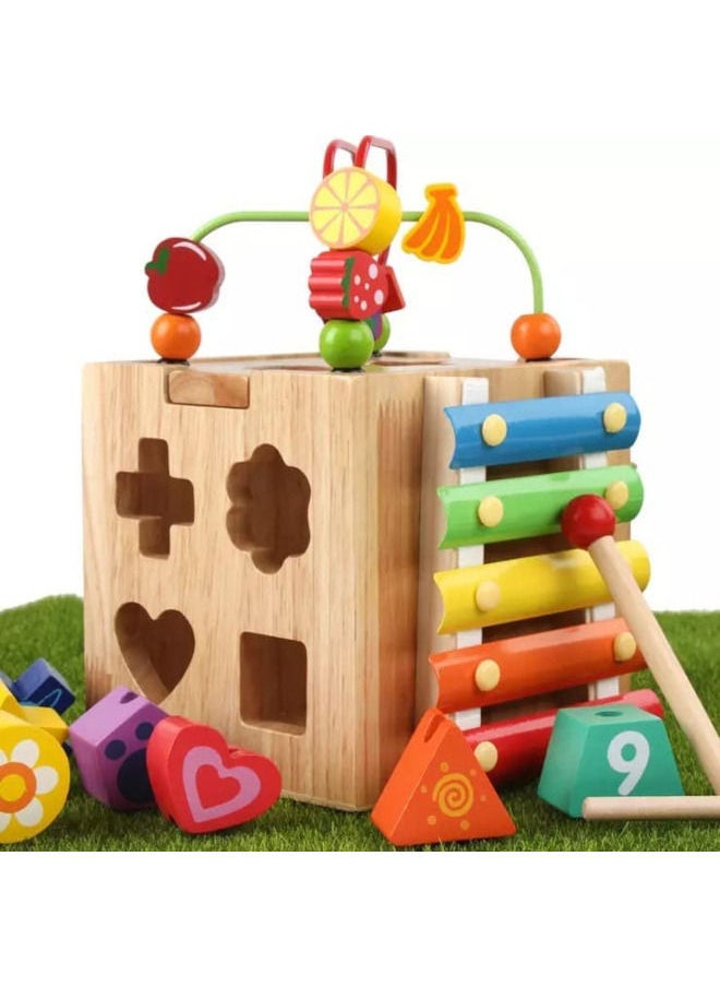 Cordova Wooden activity cube with shape sorter bead maze xylophone and clock for toddlers  - Image 3