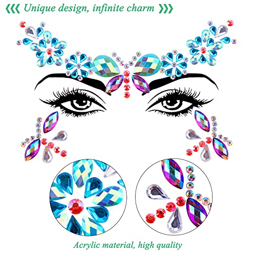 SIQUK 12 Sets Face Gems Mermaid Face Jewels Rave Face Crystal Gems Eye Face Body Face Jewel Stickers for Festival Party - Image 2