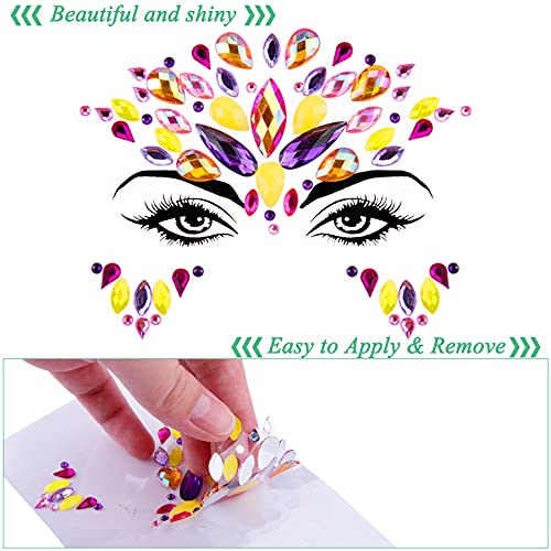SIQUK 12 Sets Face Gems Mermaid Face Jewels Rave Face Crystal Gems Eye Face Body Face Jewel Stickers for Festival Party - Image 3