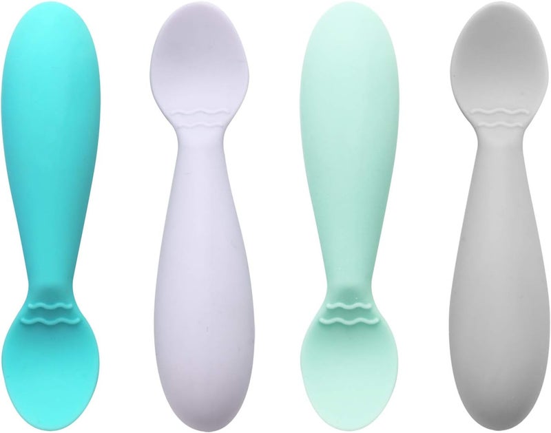 PandaEar Baby Infant Spoons BPA Free, 4-Pack, Soft Silicone, Self Feeding Fat Handle Utensil - Image 1