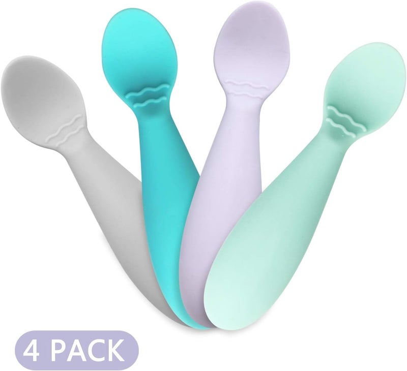 PandaEar Baby Infant Spoons BPA Free, 4-Pack, Soft Silicone, Self Feeding Fat Handle Utensil - Image 4