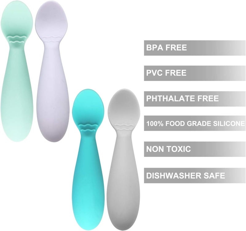 PandaEar Baby Infant Spoons BPA Free, 4-Pack, Soft Silicone, Self Feeding Fat Handle Utensil - Image 3