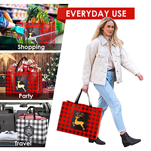 YANGTE 8 Pack Extra Large Christmas Gift Bags, Reusable Tote Bags with Handle Non-Woven Christmas Grocery Shopping Totes for Holiday Xmas, 16.9 * 12.6 * 6.8" - Image 4