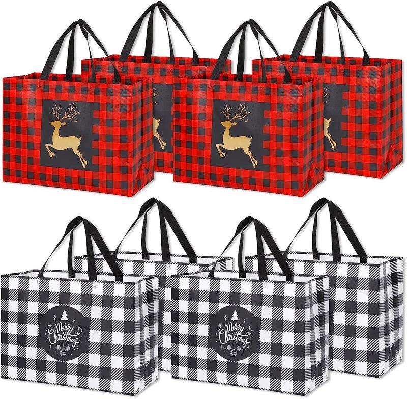 YANGTE 8 Pack Extra Large Christmas Gift Bags, Reusable Tote Bags with Handle Non-Woven Christmas Grocery Shopping Totes for Holiday Xmas, 16.9 * 12.6 * 6.8" - Image 1