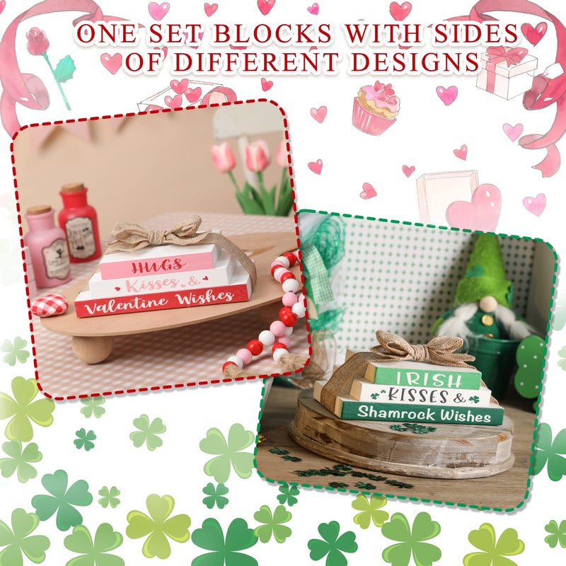 KORMMCO St. Patrick's Day Tiered Tray Decor - Reversible Wooden Books Stack - Mini Faux Book Decor - Valentine's Day Farmhouse Table Decor Bundle - Shamrock Faux Bundle - Valentine Decor for Home - Image 4