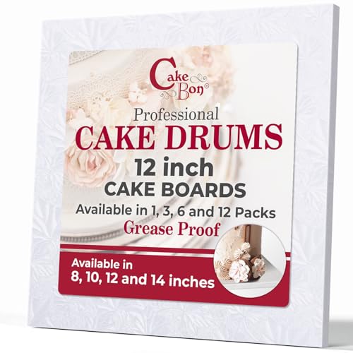 Cakebon Cake Boards Square  Sturdy 12 Inch Thick Drums  12 Inch Professionally Wrapped Edges White 6Pack