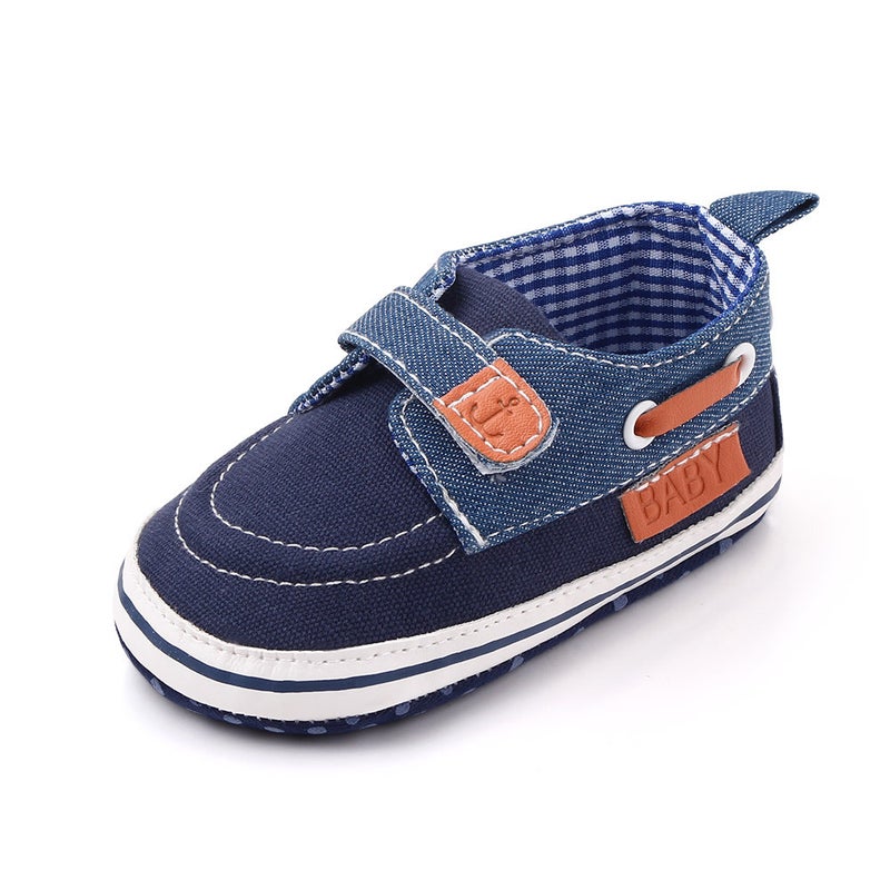 New 0-12 Months Baby Shoes Cloth Bottom Denim Velcro Color Matching Baby Toddler Shoes 2462 - Image 1