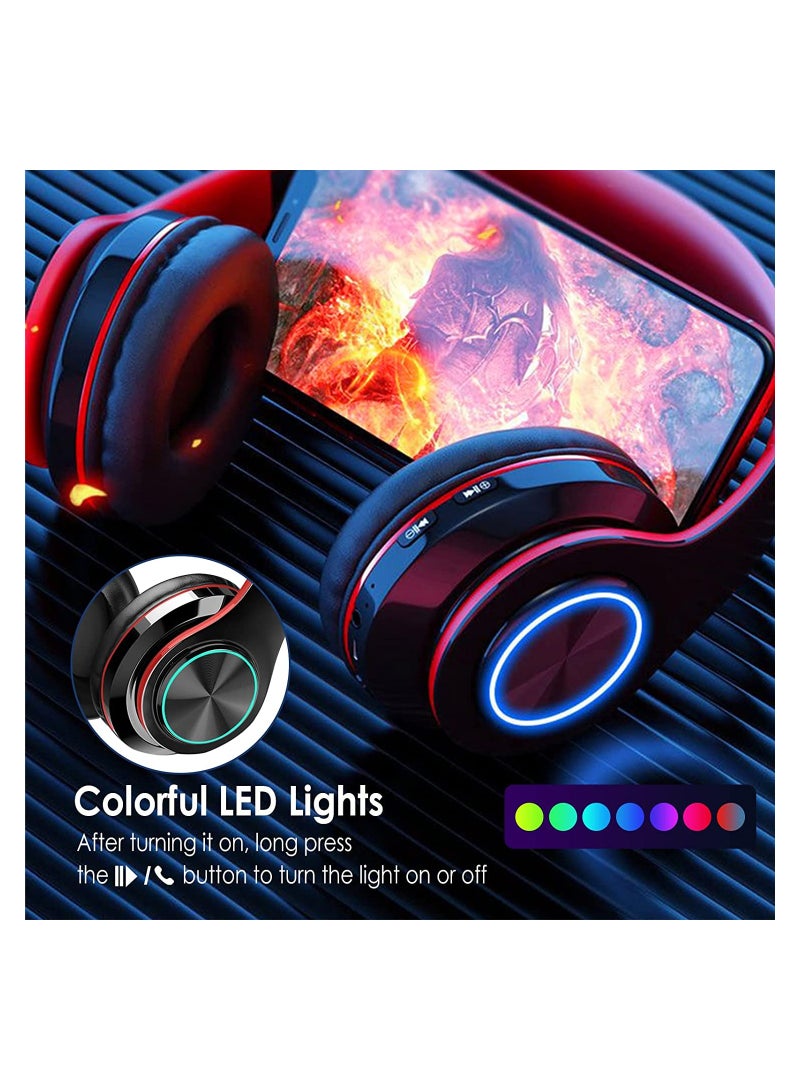 KASTWAVE Bluetooth Headphones Over Ear, LED Foldable Stereo Headphones for Gaming with Volume Control, Built-in HD Mic, Lightweight Headset for Smart Phone/TV/PC(Black) - Image 3