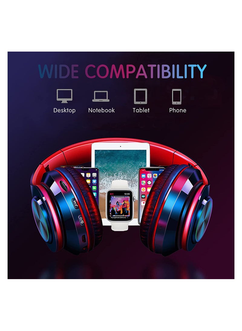 KASTWAVE Bluetooth Headphones Over Ear, LED Foldable Stereo Headphones for Gaming with Volume Control, Built-in HD Mic, Lightweight Headset for Smart Phone/TV/PC(Black) - Image 2