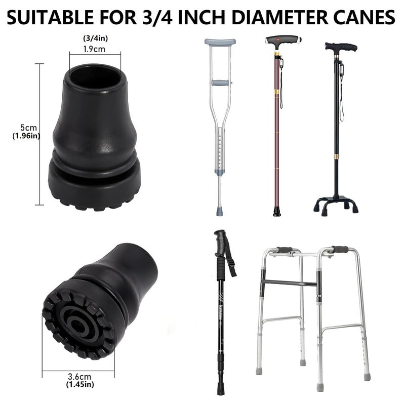 ANCKNE 4PCS Rubber Cane Tips 3/4 Inch Heavy Duty Walking Cane Tips, Anti Slip Replace Rubber Tips for Canes, Walking Sticks Tips,Hiking Stick Tips, Seniors Crutches Tips, Black - Image 2