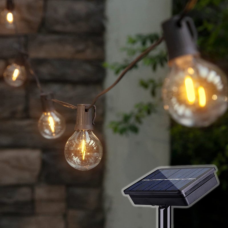Solar Outdoor String Lights 15FT G50 Patio Lights String Waterproof with 10 Warm White LED Shatterproof Bulbs Perfect for Garden Backyard Pergola Party Cafe Camping Decoration 15FT