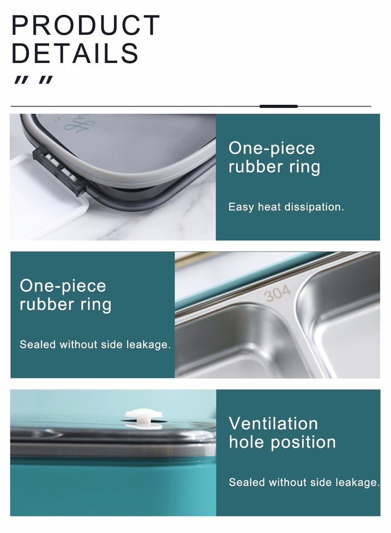 HomarKet Stainless Steel Lunch Box(Green) - Insulated Bento Box Multifunctional-Containers Lunch Box Containers Food Container Lunch box with 2 Compartments and Storage Bag  - Image 4