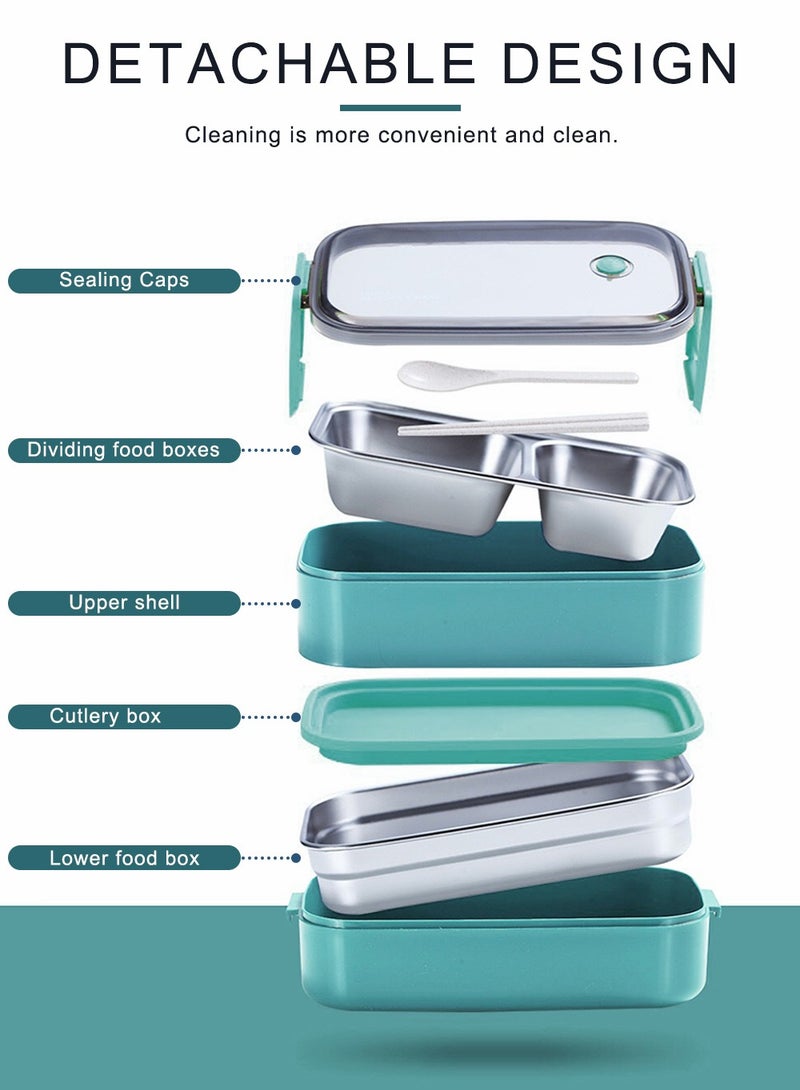 HomarKet Stainless Steel Lunch Box(Green) - Insulated Bento Box Multifunctional-Containers Lunch Box Containers Food Container Lunch box with 2 Compartments and Storage Bag  - Image 2